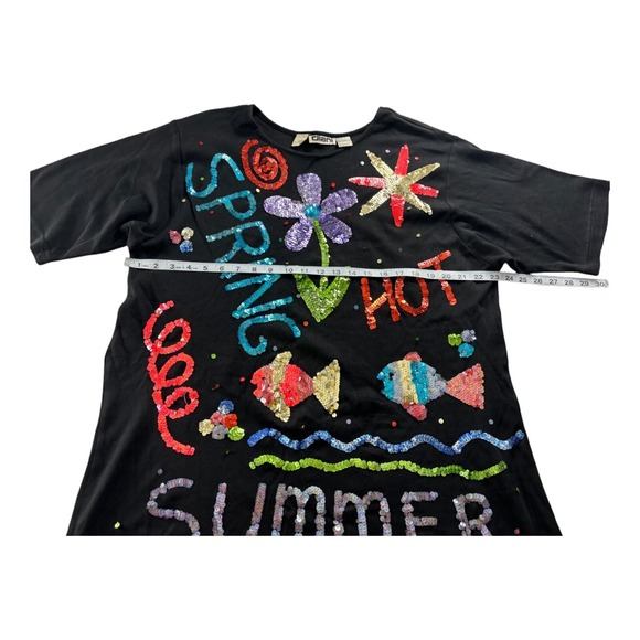 Diani T-Shirt Womens Size Large Black Sequin Spring Hot Summer Short Sleeve Vtg‎ - Picture 6 of 8